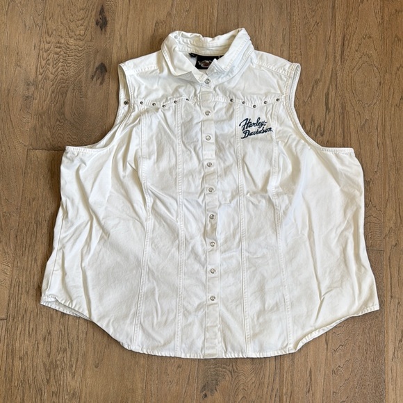 Harley Davidson White Sleeveless Snap-Up Tank Top Size 2W - Picture 1 of 10